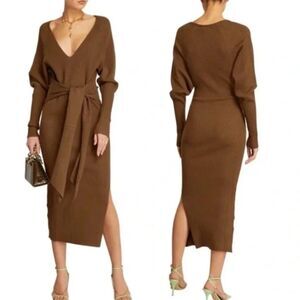 Good American Brown Belted Ribbed Bodycon Sweater Dress Size 5-6/1-2x